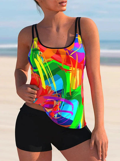 EP | Plus Size Maillot de bain sans manches imprimé floral rayé clair Tankini