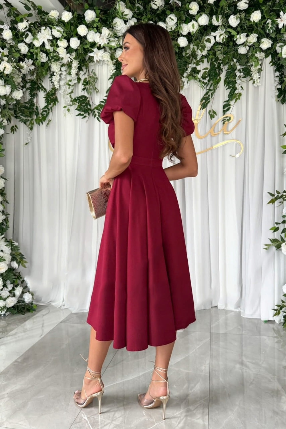 EP | Surplice Robe midi à manches bouffantes