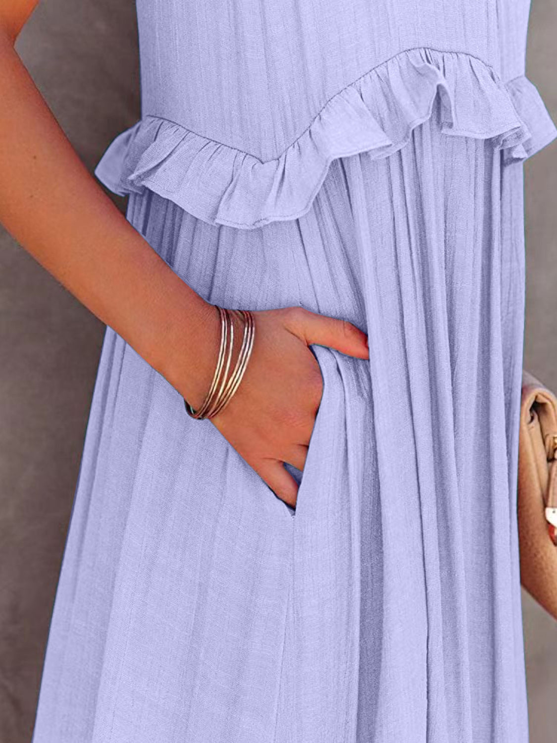 EP | Robe maxi échelonnée sans manches avec poches