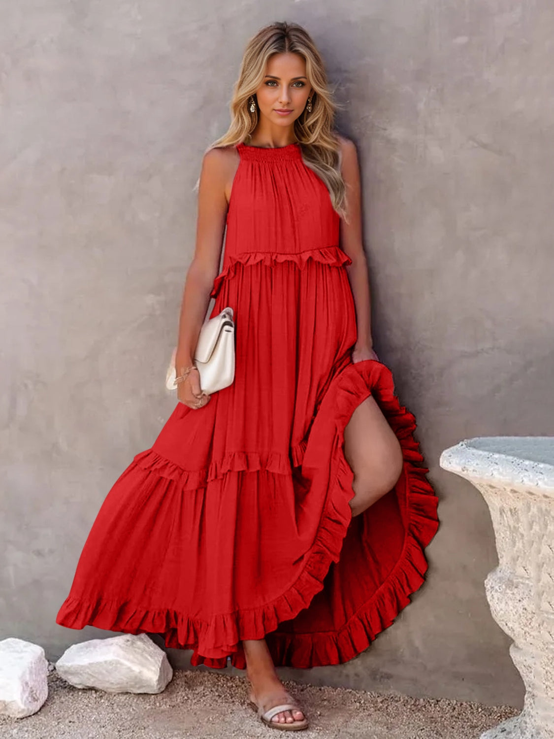 EP | Robe maxi échelonnée sans manches avec poches