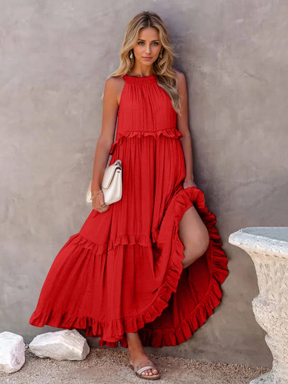 EP | Robe maxi échelonnée sans manches avec poches