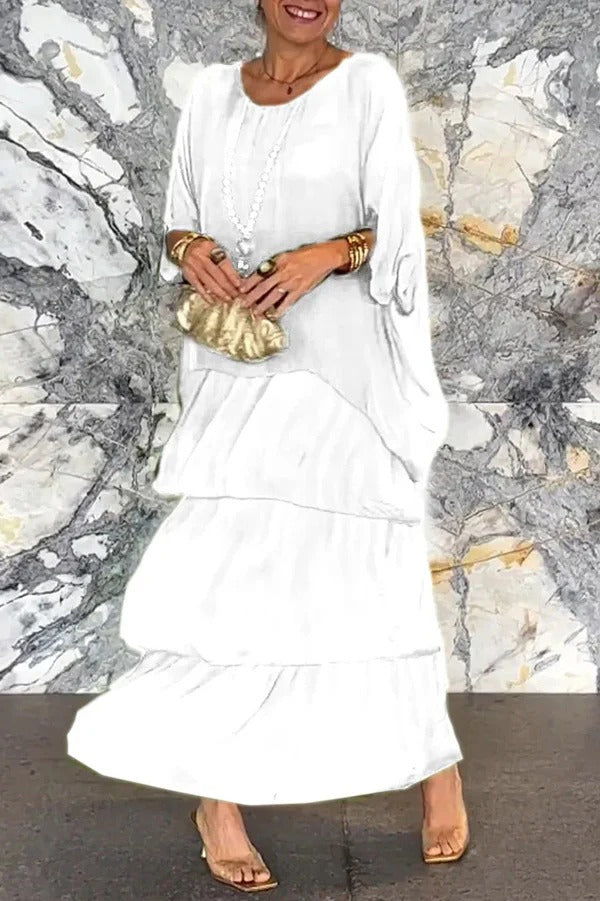 EP | Couleur solide Col rond Maxi robe rayée en vrac
