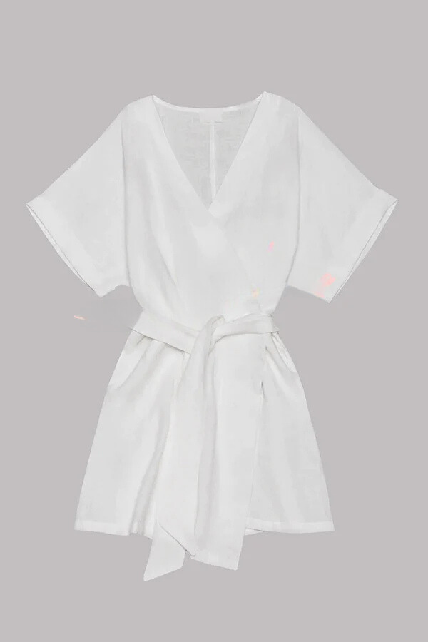 EP | mélange coton-lin ceinture à poches mini-robe kimono