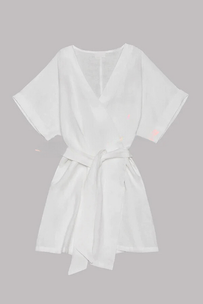 EP | mélange coton-lin ceinture à poches mini-robe kimono