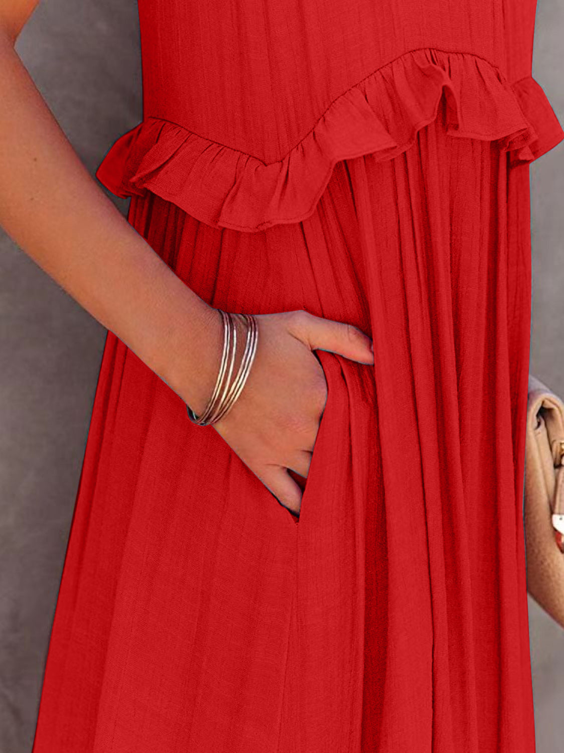 EP | Robe maxi échelonnée sans manches avec poches