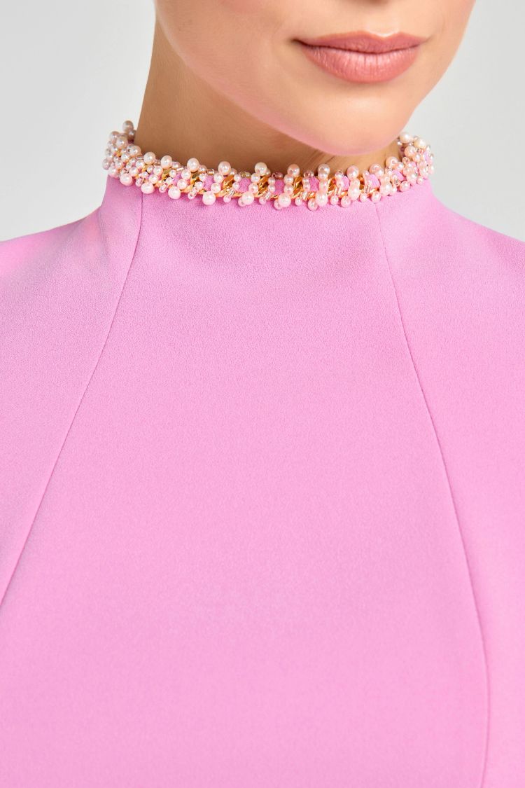 EP | Parfum doux et élégant Garniture de perles Mini-robe à manches courtes avec poches