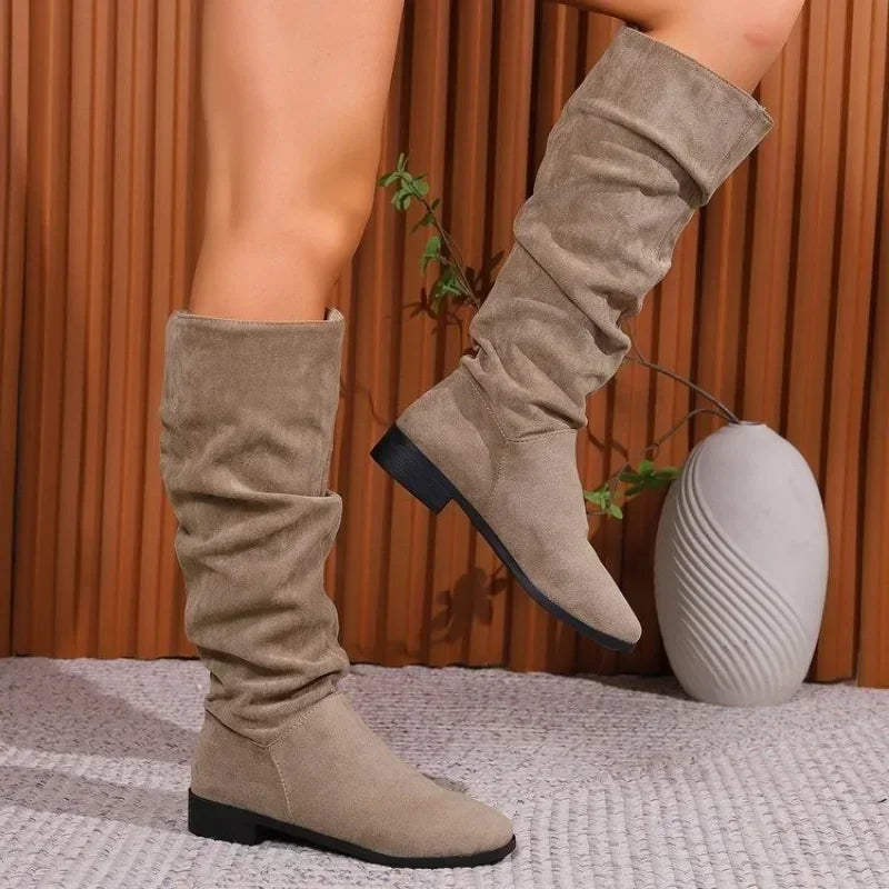 EP | SALE 45%🔥Bottes plissées femmes faux daim flocon genou haut bottes 2024 hiver