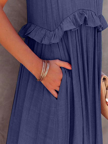 EP | Robe maxi échelonnée sans manches avec poches