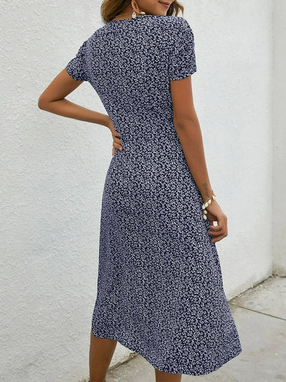 EP | Robe midi bleu marine à manches courtes et décolleté en V