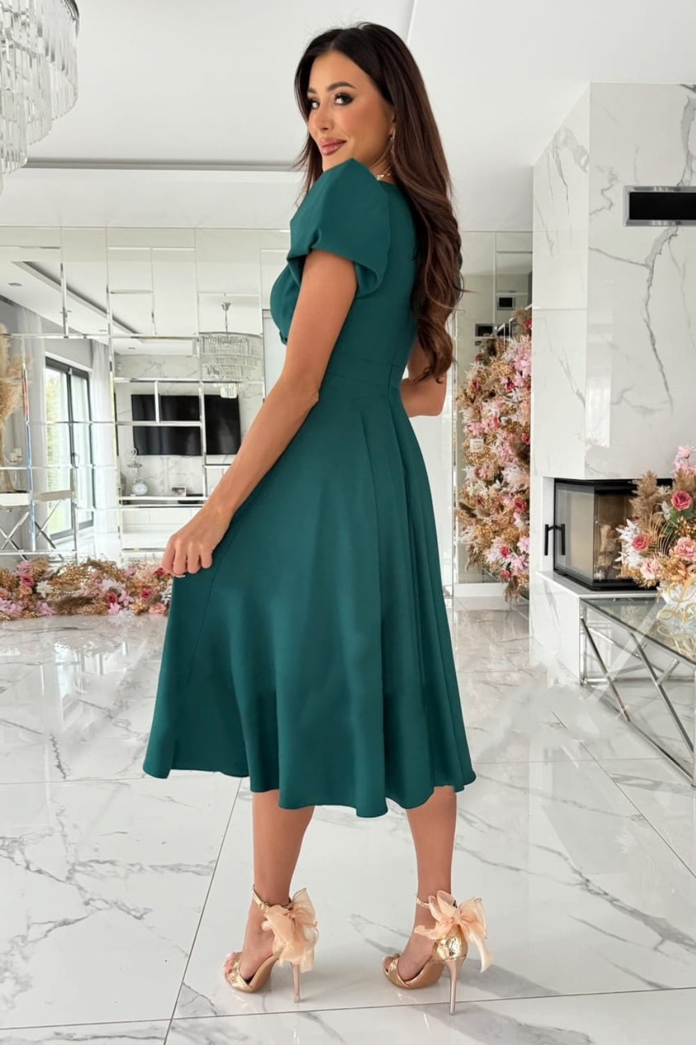 EP | Surplice Robe midi à manches bouffantes
