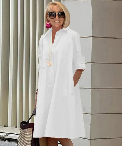 EP | Printemps/Été Nouveau Type de Mode Tempérament Chemise Col Longue Pochette Robe Demi-Longue
