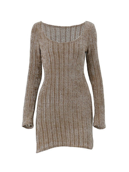 EP | Mini-robe pull marron à manches longues