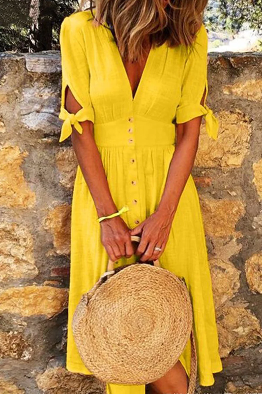 EP | Robe élégante et décontractée avec décolleté en V et fermeture à boucle