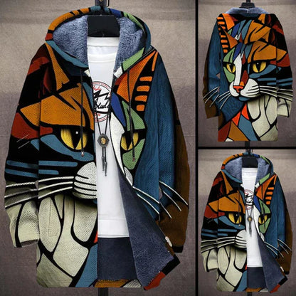 ND | Veste à capuche doublée de molleton avec un imprimé chat artistique