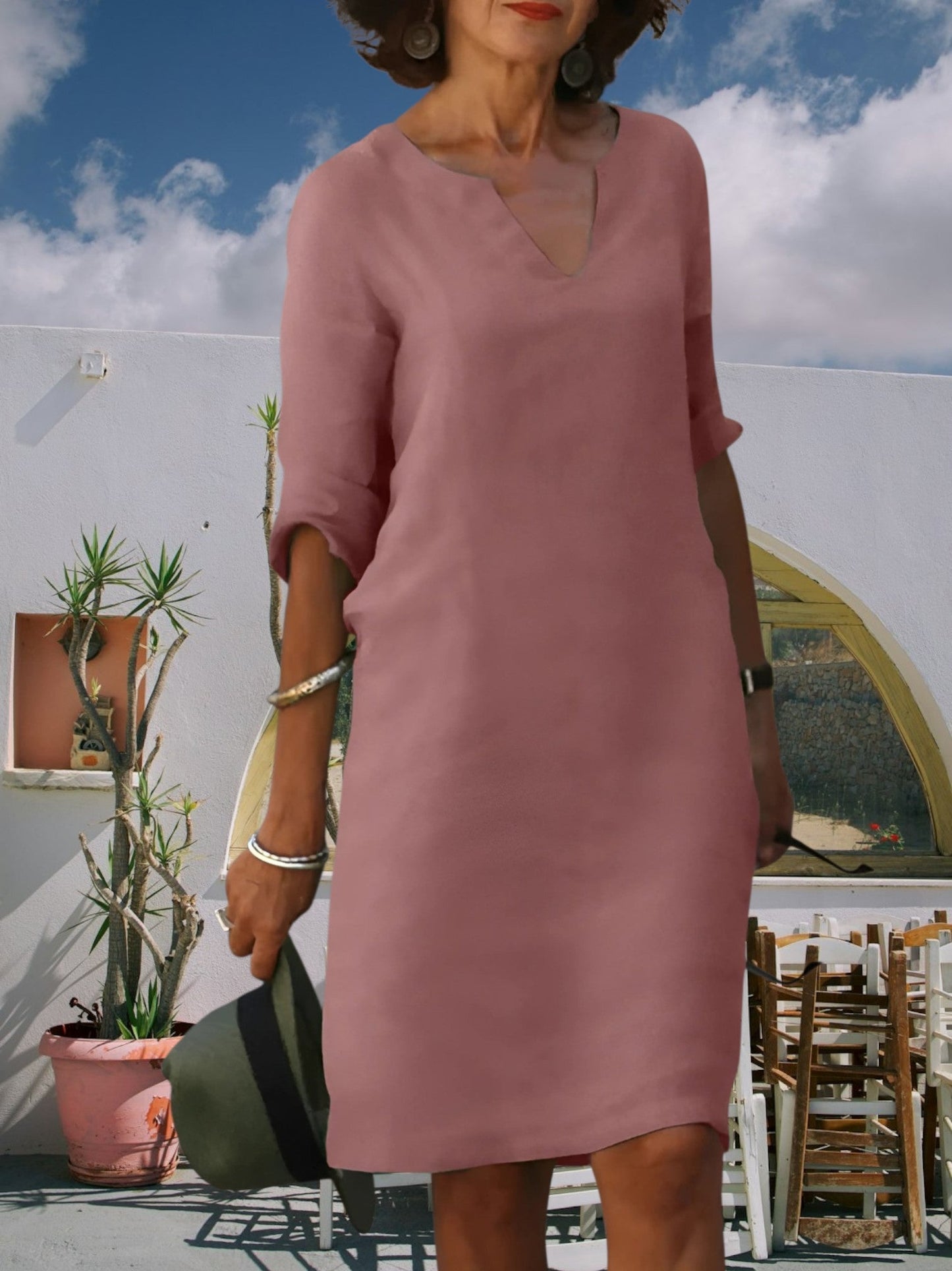 EP | mini-robe longueur genou des femmes avec décolleté en V et manches 3/4