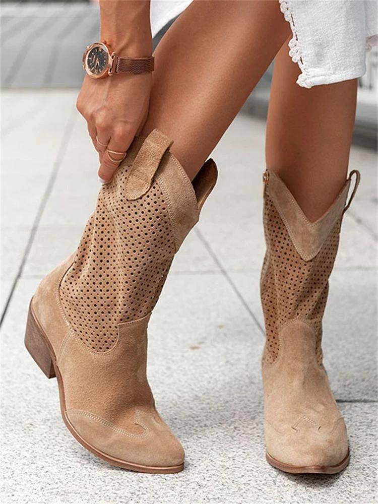 EP | Talon moyen Cuir suédé brûlé Bottes femme coupe basse Trendy