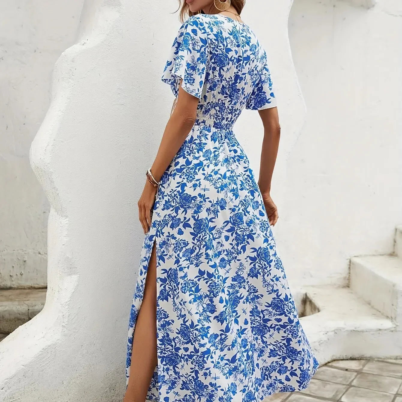 EP | Femmes Boho Print Mini-robe d'été Elégante robe soleil sans manches