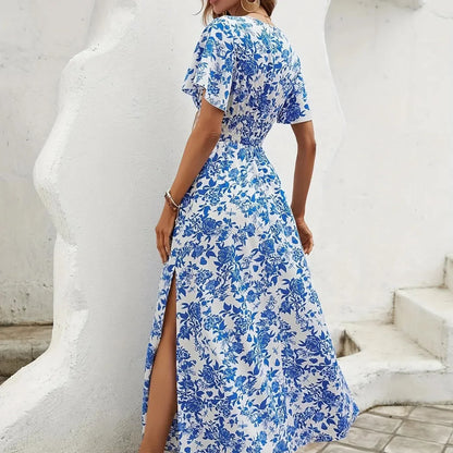 EP | Femmes Boho Print Mini-robe d'été Elégante robe soleil sans manches