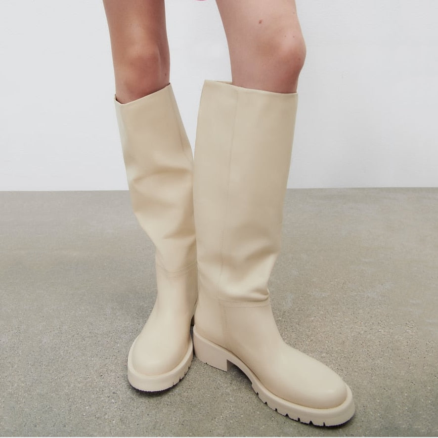 EP | Hot Femmes Bottes de genoux en cuir véritable