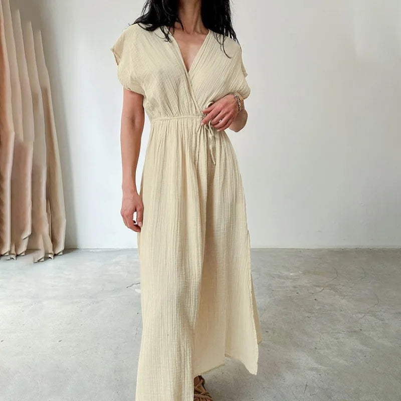 EP | Maxi-robe avec col en V et manches courtes