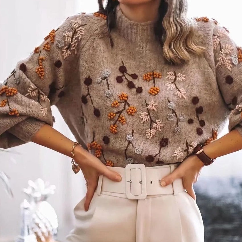 ND | Pull-over vintage en tricot avec broderie florale