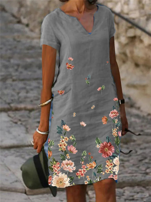 EP | 2024 Eté Elégante Femme Robe Oversize Imprimée Col en V Femme Printemps Tendance Plage Mode Décontractée Vêtements Libres Femme