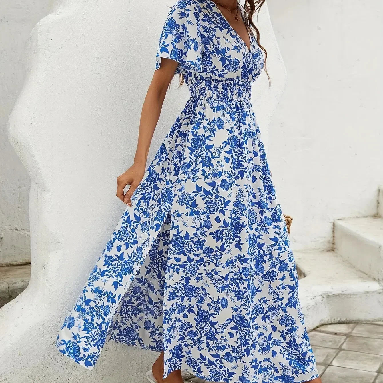 EP | Femmes Boho Print Mini-robe d'été Elégante robe soleil sans manches