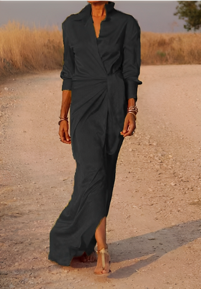 ND | Maxi-robe à manches longues avec revers et coupe étroite