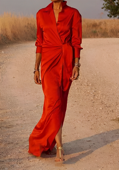 ND | Maxi-robe à manches longues avec revers et coupe étroite