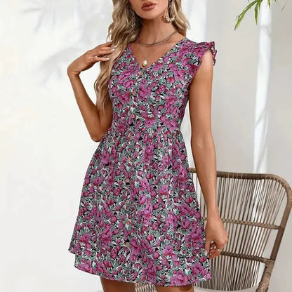 EP | Y.KUKU Brand Imprimé Femmes Mini Robe Tropicale Florale