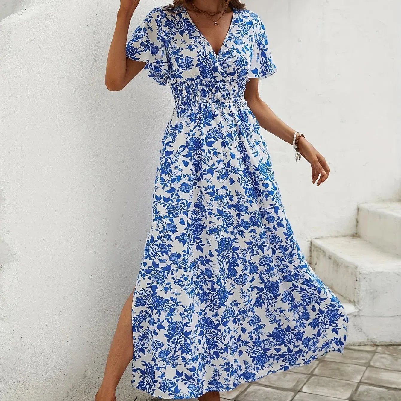 EP | Femmes Boho Print Mini-robe d'été Elégante robe soleil sans manches