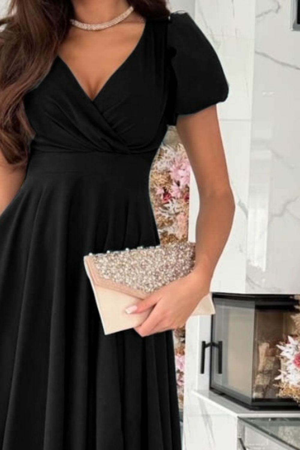 EP | Surplice Robe midi à manches bouffantes