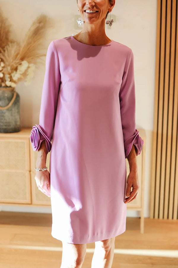 EP | Meina fleur décorée manchettes encolure ronde poche casual mini robe