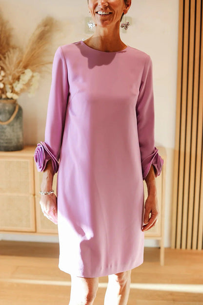 EP | Meina fleur décorée manchettes encolure ronde poche casual mini robe