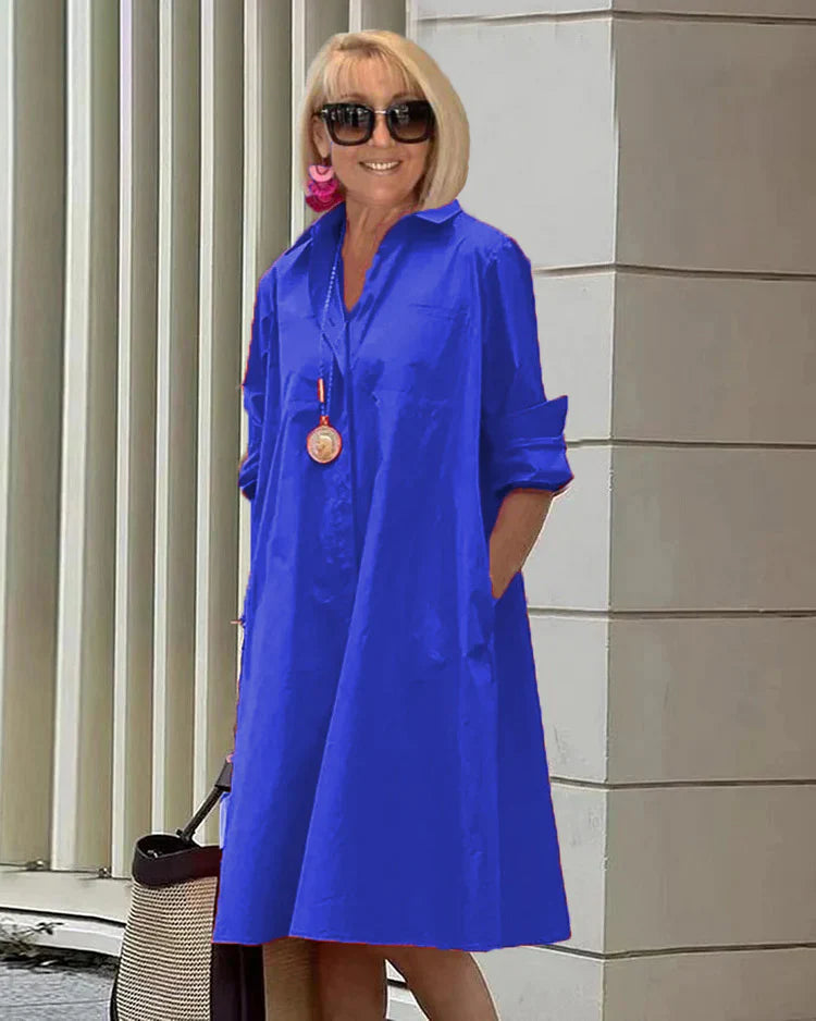 EP | Printemps/Été Nouveau Type de Mode Tempérament Chemise Col Longue Pochette Robe Demi-Longue