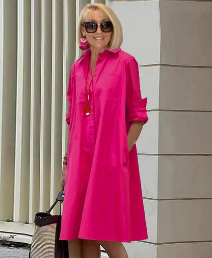 EP | Printemps/Été Nouveau Type de Mode Tempérament Chemise Col Longue Pochette Robe Demi-Longue