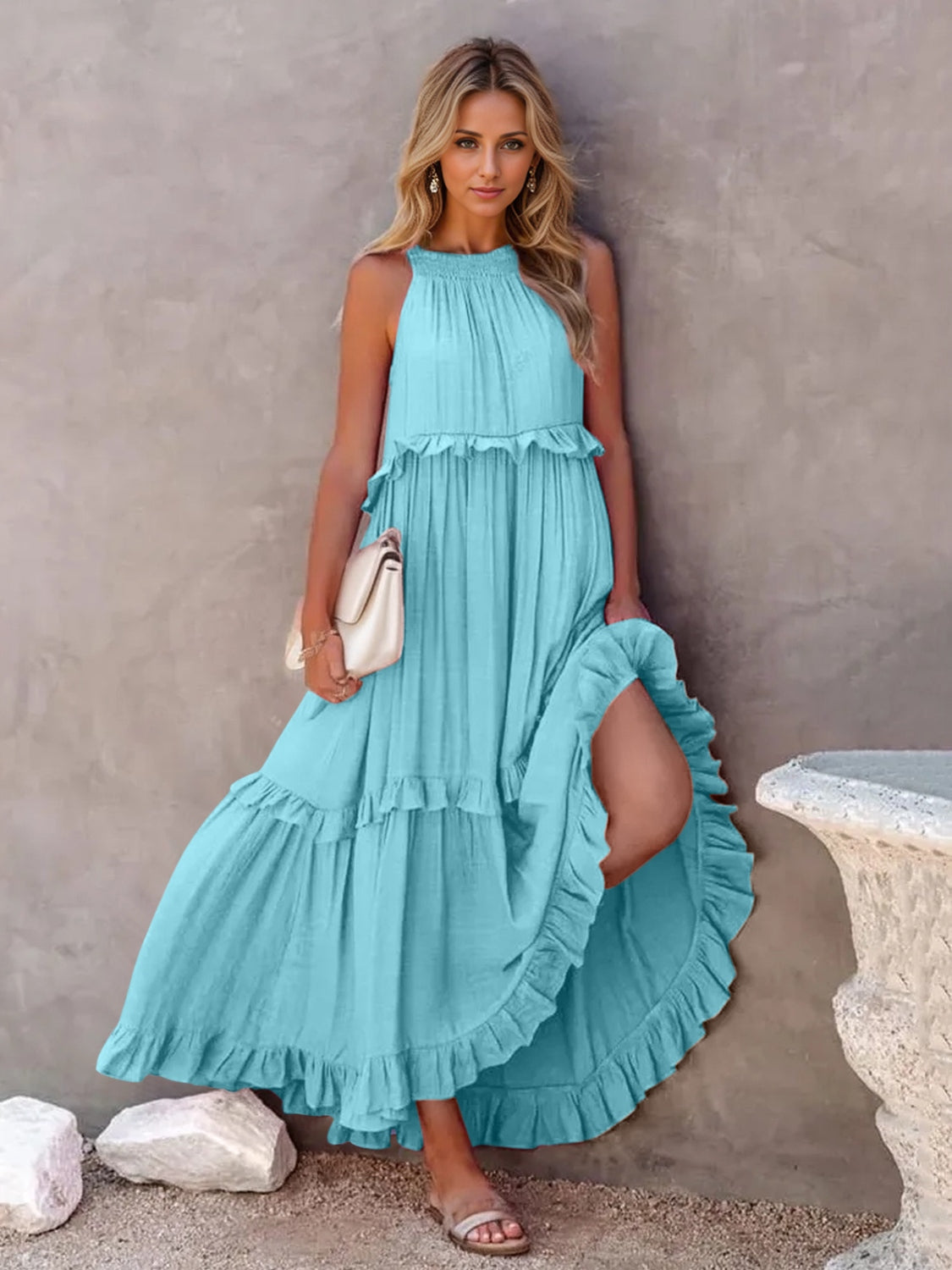 EP | Robe maxi échelonnée sans manches avec poches