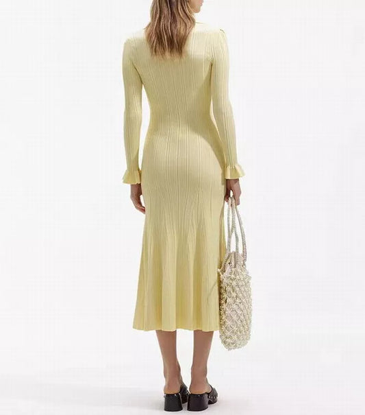 EP | Maxi robe femme - tricot - coupe sirène - col chemise - manches longues - poches