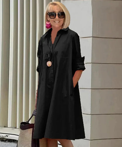 EP | Printemps/Été Nouveau Type de Mode Tempérament Chemise Col Longue Pochette Robe Demi-Longue