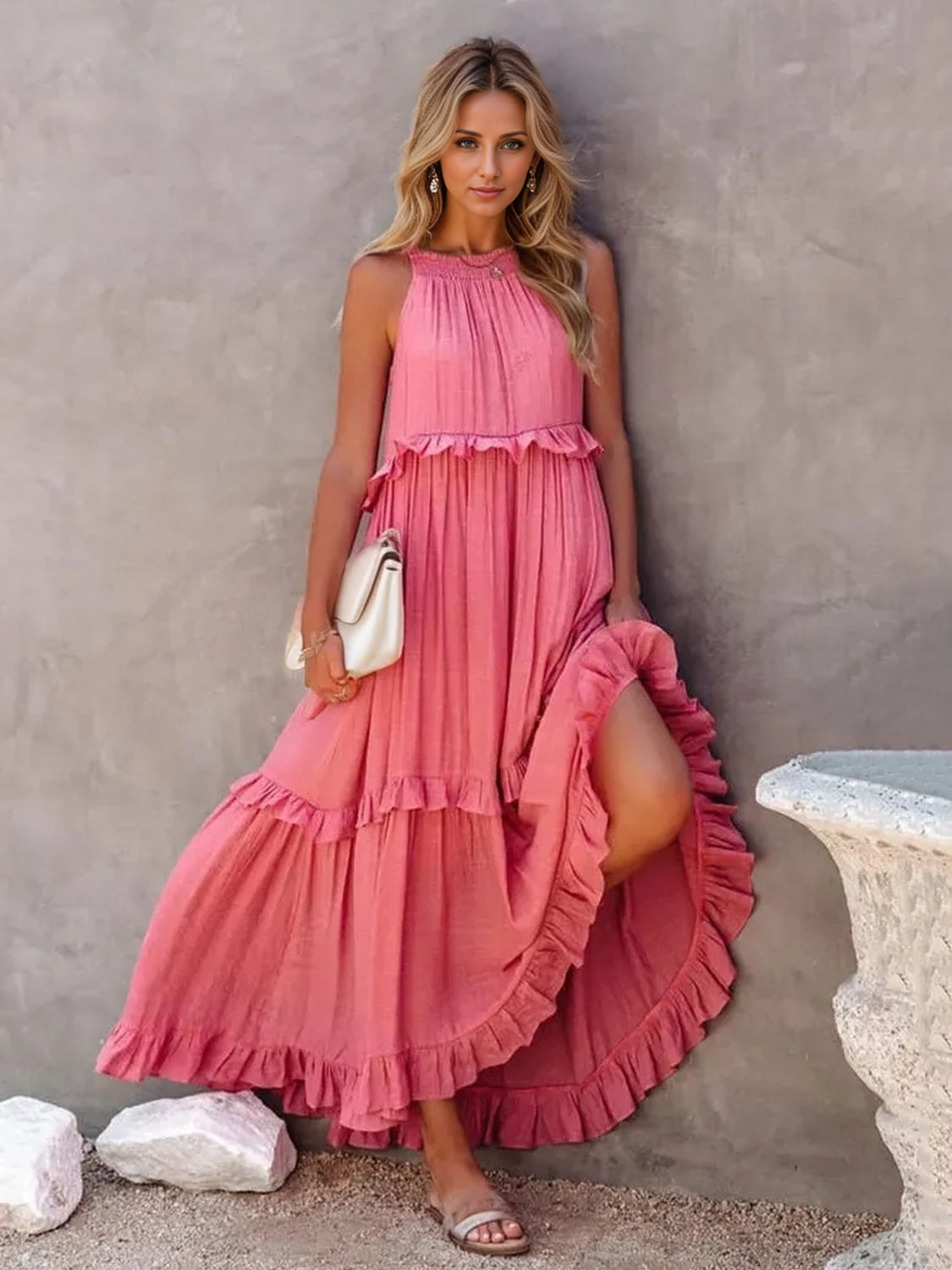 EP | Robe maxi échelonnée sans manches avec poches