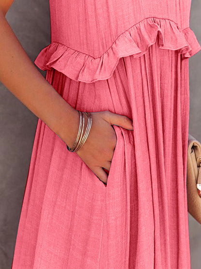 EP | Robe maxi échelonnée sans manches avec poches