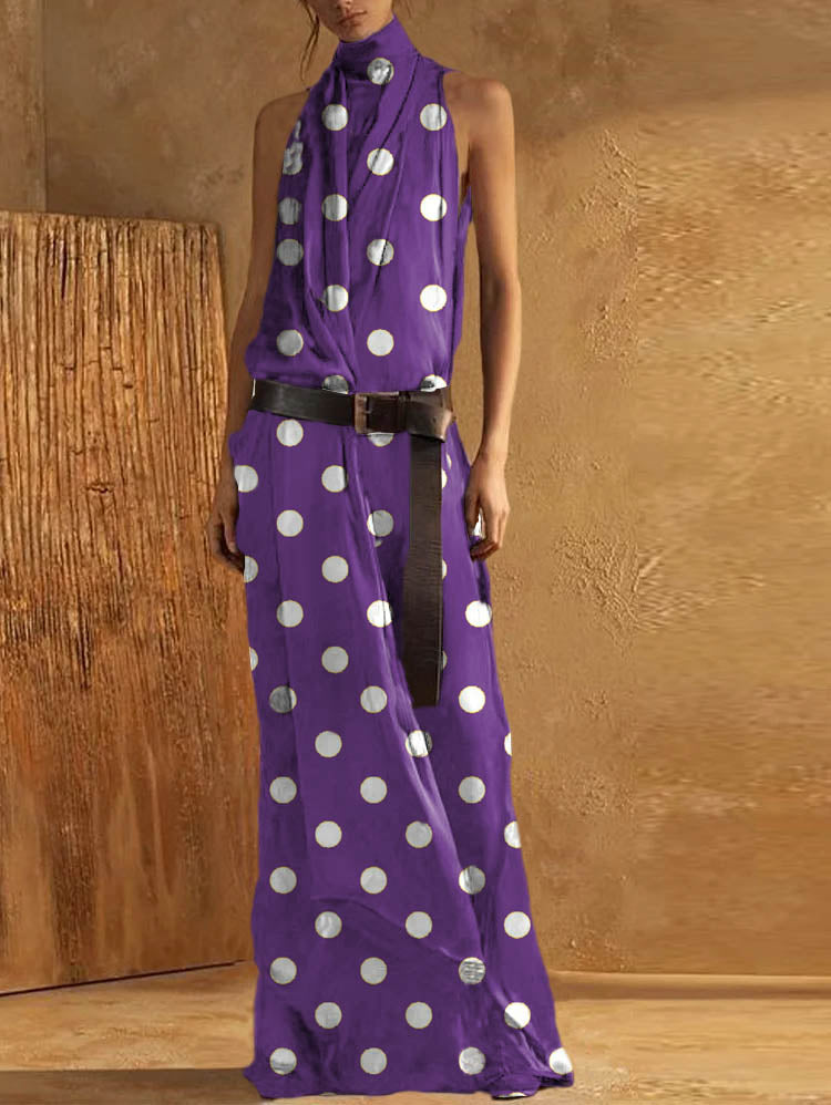 EP | Robe maxi débardeur femme - Encolure haute - Sans manches - Ceinture à la taille - Coupe fluide - Mélange respirant