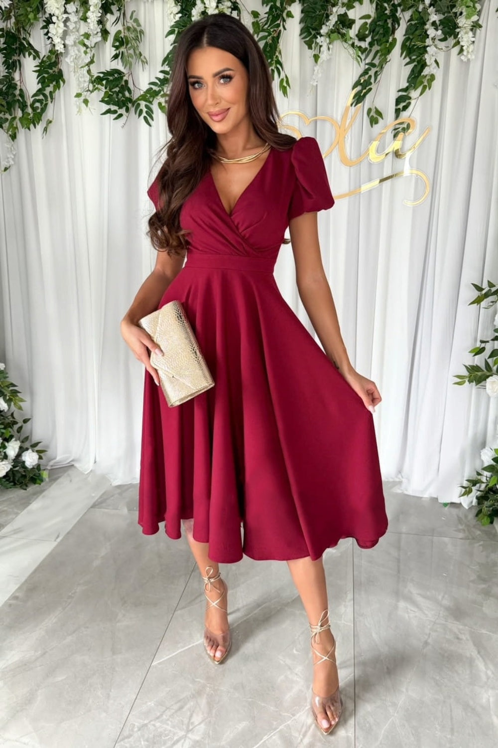 EP | Surplice Robe midi à manches bouffantes