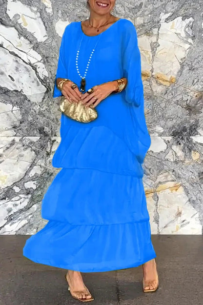EP | Couleur solide Col rond Maxi robe rayée en vrac