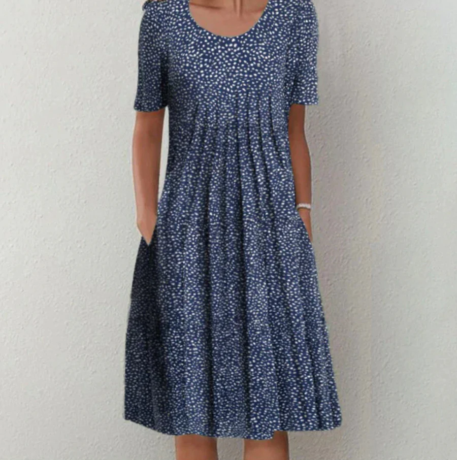 EP | Robe midi pour femme - Forme A-Line - Mélange respirant - Encolure ronde - Motif floral - Poches