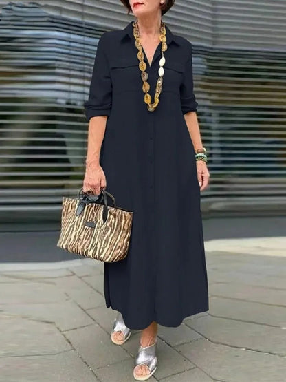 EP | Robe midi avec manches retroussées et une poche poitrine