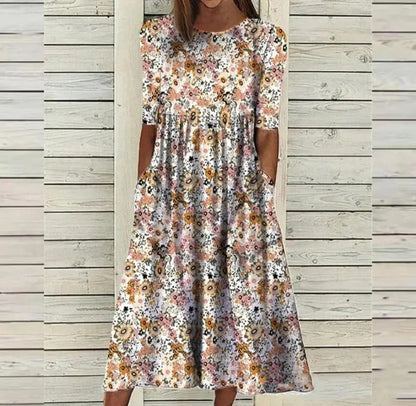 EP | Robe midi imprimée avec col rond et poches
