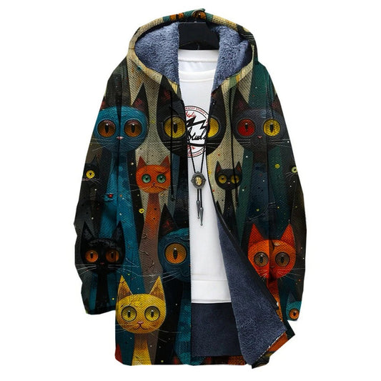 EP | Veste à capuche doublée de polaire avec un imprimé chat artistique