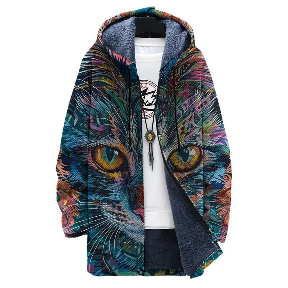 EP | Veste à capuche doublée de polaire avec un imprimé chat artistique