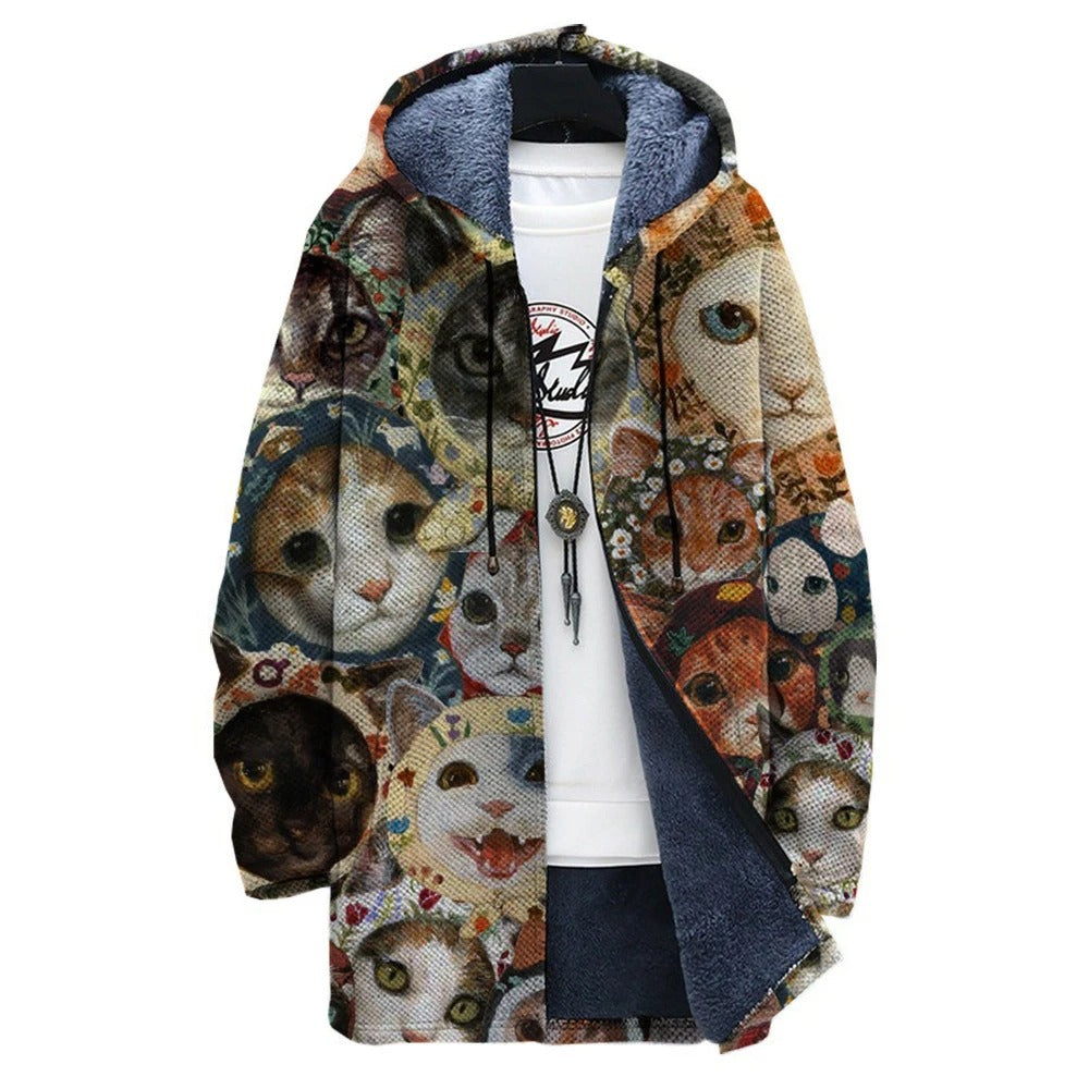 EP | Veste à capuche doublée de polaire avec un imprimé chat artistique